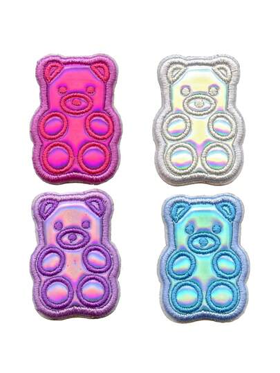 4pcs Gummy Teddy Bears Patch Animal Mini Set Applique Embroidered Iron On
