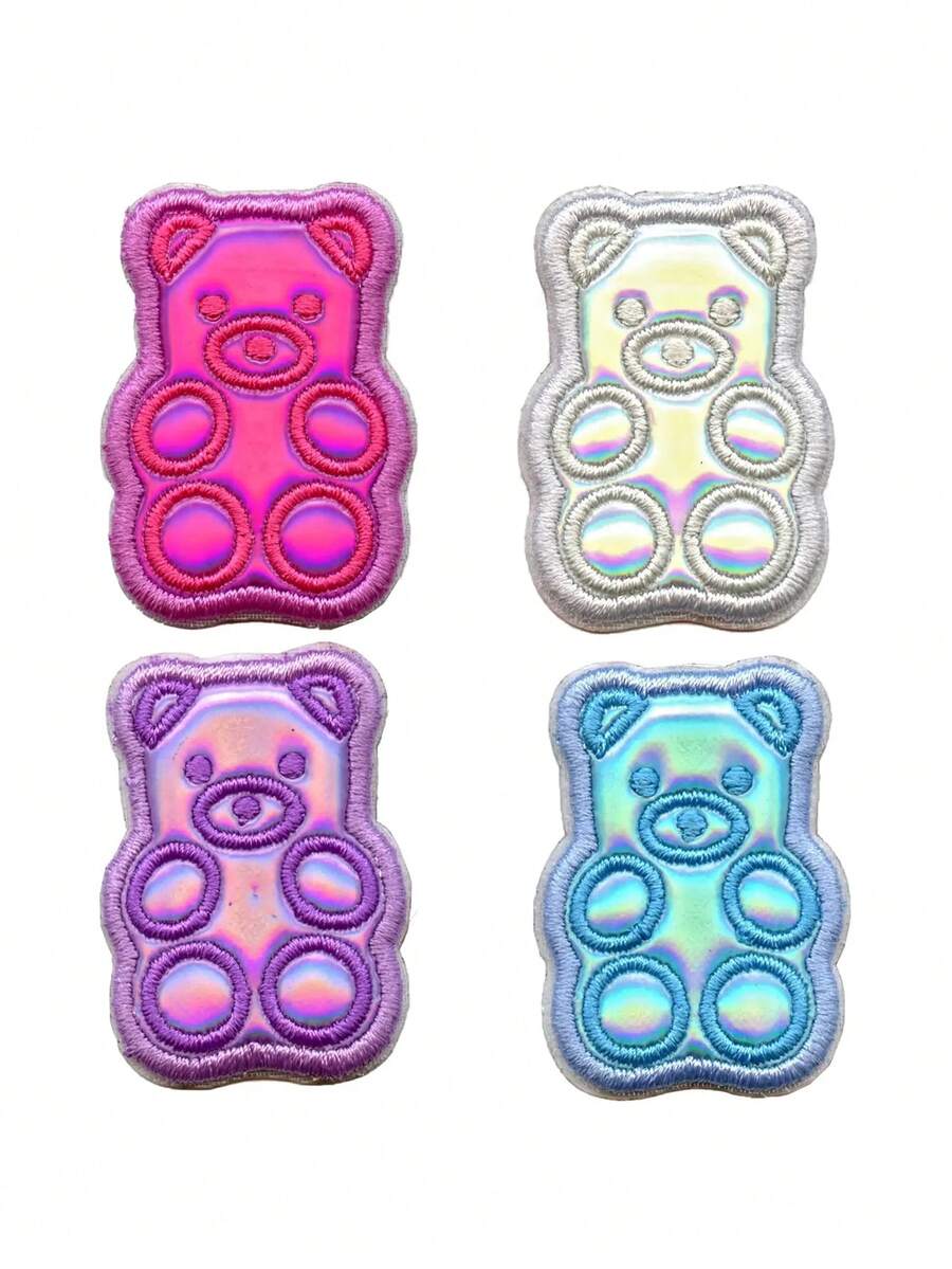 4件套小熊软糖动物贴片迷你套装，刺绣熨烫贴花 - 彩色 - 查看 1