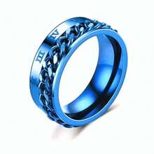 Titanium Stainless Steel Chain Spinner Finger Ring, Men's Black Gold Punk Finger Ring - Azul - 查看 1