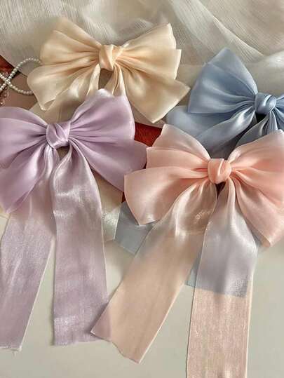 1-4个奶油色甜美网纱蝴蝶结发夹，仙女风后脑勺发夹