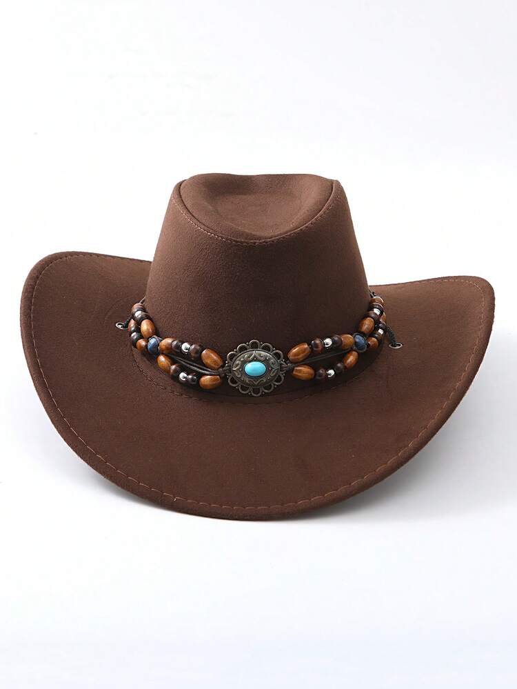 1pc Faux Suede Western Cowboy Hoed, Unisex, Geschikt Voor Feesten En Uitjes. Halloween - Bruine cowboyhoed - Bekijken 5