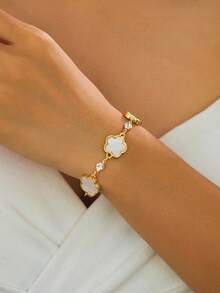 1件装奢华优雅水钻镶嵌甜美幸运白四叶草手链（女士款） - 白色 - 查看 3