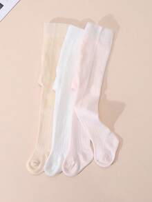 3 pares de mallas de algodón minimalistas de unicolor y malla para niñas, para primavera/verano - Multicolor - Ver 4