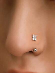 1件18K镀金不锈钢迷你圆形立方氧化锆花朵鼻环，轻盈低敏银色鼻钉耳环，CZ鼻唇软骨耳环，女士款 - Style A-1Pc-8mm - 查看 2