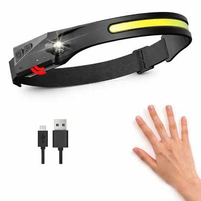 Liga con luz para exteriores, con sensor de movimiento. Linterna de cabeza ajustable con iluminación LED brillante, carga USB y diseño cómodo para cualquier actividad