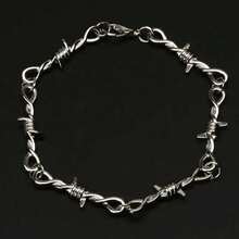 嘻哈哥特朋克风小铁丝荆棘男女通用颈链手链女款带刺铁丝小刺手链颈链礼物 - 銀色 - 查看 2