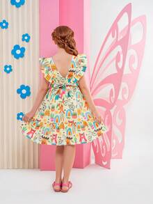 Girls' Party Dress, Blue With Print - Sizes 6, 8, 10, 12 And 14 Years - Màu vàng - Xem 6