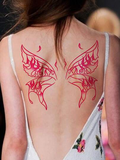 4pcs/Set Pink Flame With Black Wings Butterfly Tattoo Stickers, Romantic Temporary Tattoo Designs For Y2K, Anime Cosplay, Cute Colorful Sexy Waterproof Long-Lasting Fake Tattoos