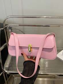 时尚纯色金属装饰单肩包，简约优雅风格，适合购物、携带钱包，适合年轻女性、大学生、上班族女性。非常适合办公室、大学、工作、商务、辛勤工作、户外活动、旅行和郊游。 - 粉色 - 查看 8