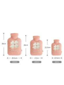 One 500L/1000L Pink Thickened Winter Four-Leaf Clover Plush Hot Water Bag, Cold And Hot Embroidered Water Bag - Hot Water Bottle - View 5