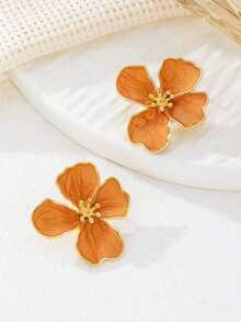 1 Pair Orange Tie Dye  Flower Asymmetrical Shape Stud Earrings, Wedding Gift For Women - 粉色 - 查看 3