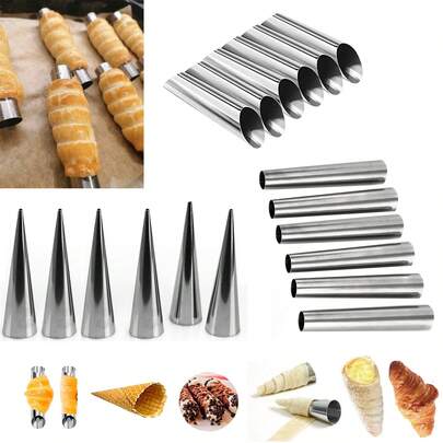Cream Horn Molds - 12.5cm Stainless Steel For DIY Cooking Danish Pastries, Lady Lock Shape, Croissant Roll, Ice Cream Cones,Baking Molds For Rolled Pancakes, With Piping Bags, Long Tube Tips, Cream Horns, Rolled Pancakes, Croissant Toast