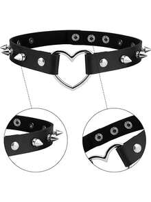 朋克哥特风铆钉手镯金属镶钉腕带项链可调节 - 黑色 - 查看 5