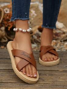 新款交叉绑带平底凉鞋，时尚优雅，适合海滩和日常穿着，百搭女士凉鞋 - 摩卡棕 - 查看 1