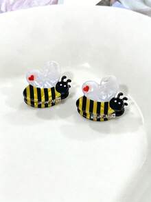 2 piezas Clips pequeños de acetato con diseño de insecto simulado, diseño de abeja y mariquita, clips para el cabello, clips para el flequillo, accesorios para el cabello, pinzas de moda, pinzas para el cabello de mujer, elegantes pinzas para el cabello para looks de verano - Multicolor - Ver 2