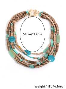 Collar de cuentas de turquesa falsa con estilo bohemio, collar multicapa con degradado y diseño único como accesorio de vacaciones - Multicolor - Ver 2