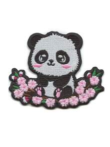 1 pieza Parche bordado de oso panda con flor de cerezo Kawaii y adorable para planchar - Multicolor - Ver 7