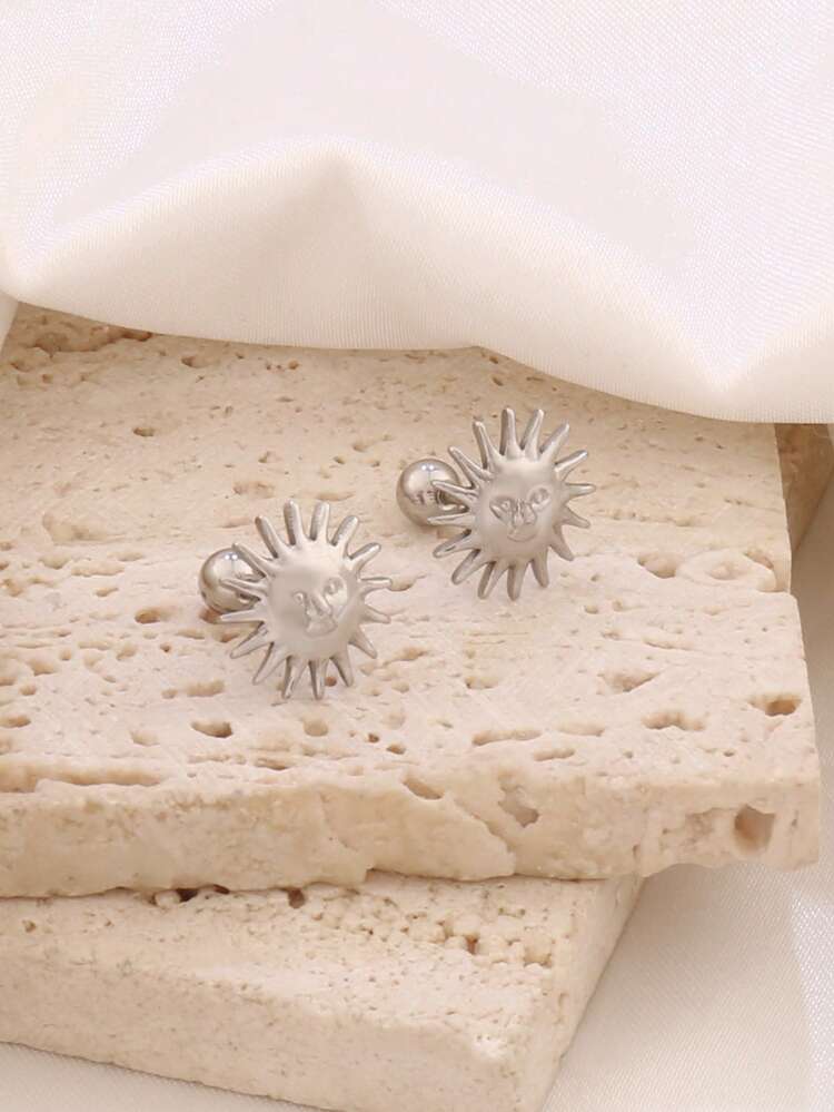 1 par de pendientes de tuerca de acero inoxidable con diseño de mini sol para mujer, joyería impermeable para perforación de cartílago y trago de la oreja - pendientes - Añade 3