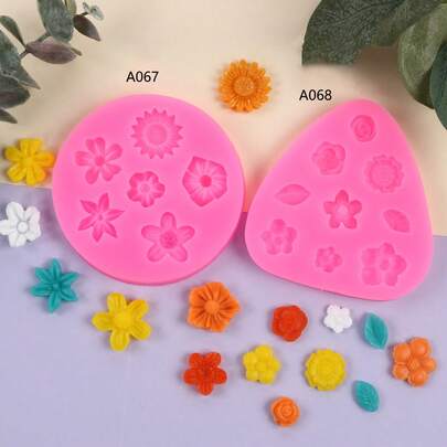 Bộ phụ kiện khuôn silicon với họa tiết hoa cúc và hoa hướng dương tươi tắn.