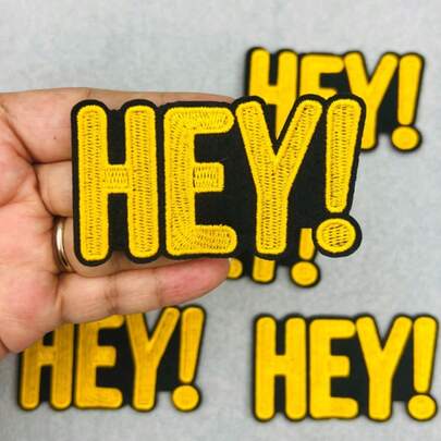 5pcs HEY! Embroidered Patches, Iron-On Decorative DIY Accessories For Jackets, Clothes, Hats, Bags And Shoes