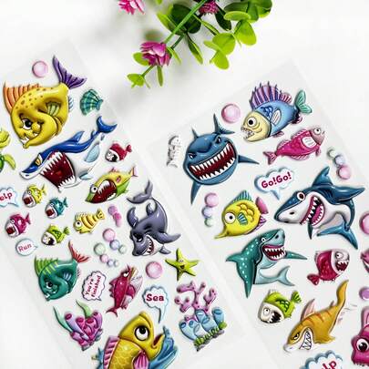 海洋动物泡沫贴纸，鲨鱼，卡通海洋世界，儿童适用