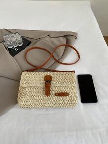 New Fashion Straw Bag, Shoulder Crossbody Bag, Versatile Stylish Straw Saddle Bag For Women - Beige - View 7