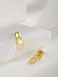 1对简约拉链设计黄铜耳环，适合女性和女孩日常休闲佩戴 - 彩色 - 查看 4