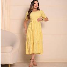 Women's Midi Dress, Three Marias Style, Lace Knit, Wedding, Evening, Formal And Nighttime, Elegant And Casual - 奶油黃 - 查看 4