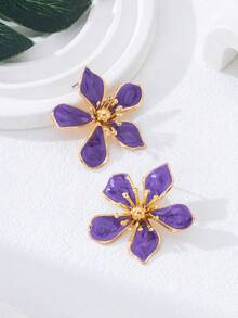 1 Pair Enamel Geometric Floral Stud Earrings - Enamel Flower-shaped Earrings - View 8