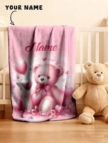 Personalized Text Blanket With Cute Bear Pattern, Newborn Baby Memorial Throw Blanket, Lightweight Milestone Blanket - Multicolor - View 9
