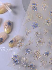 1 miếng dán móng tay hình bướm xanh dương, cánh hoa nở rộ, cánh bướm bay lượn, họa tiết thiên nhiên huyền ảo 5D, tự dính, phụ kiện trang trí móng tay cho phụ nữ và bé gái. - Nhiều màu - Xem 3
