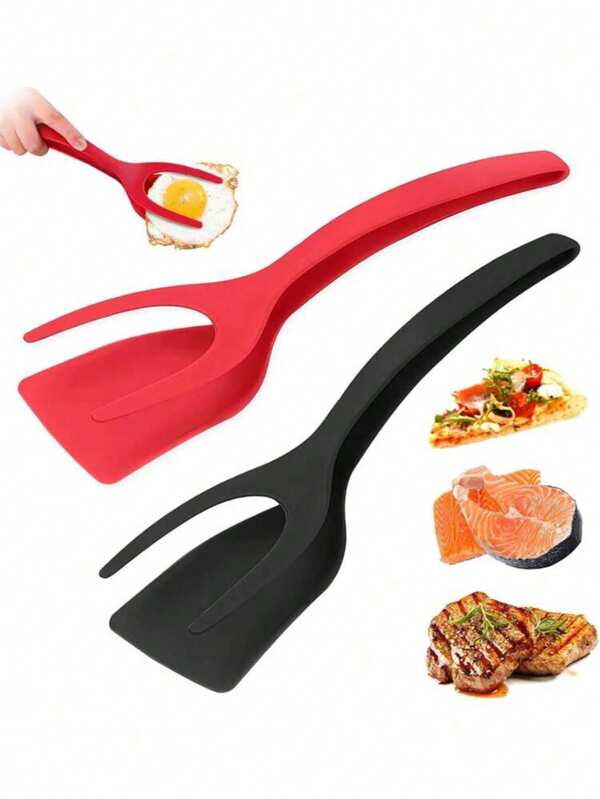 1pc Egg Flip Spatula, Steak Flip Spatula Clip, Egg Spatula Clip, 2-In-1 Handle And Flip Spatula Pliers, Multifunctional Non Stick Kitchen Flip Spatula, Spatula Clip, Pancake Spatula, Toaster Clip, Burger Clip, Non Stick Coating Spatula, Roasted Chicken Roll Spatula Clip, Kitchen Cooking Tools, Steak Frying And Barbecue Tools