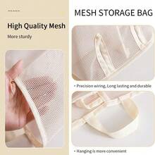壁挂式猫玩具收纳袋，宠物用品整理袋，悬挂式节省空间设计，方便收纳小型犬玩具，紧凑型圆柱网袋 - 杏色 - 查看 4
