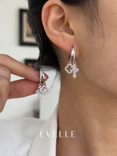 1 Pair 925 Silver Earrings, Elegant & Cute Copper Plated 925 Silver Earrings, Suitable For Daily Wear And Gatherings