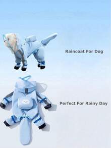 Dog Rain Coat With Boots, Waterproof Dog Raincoat With Hood, Suitable For Medium And Small Dogs, Reflective Rain Jacket With Leash Hole, Lightweight And Rainproof - Blue - View 5