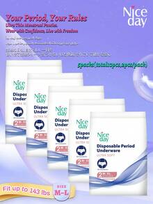 Niceday 2条装生理期内裤，M-XL码，光滑柔软，适合体重40-70公斤的女性，超薄生理裤，夜用卫生巾，防漏透气，整夜舒适 - M-XL Size (10pcs/5packs) - 查看 12