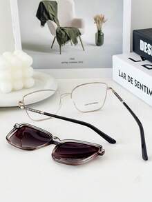MELINDA FASHION Women's Fashion Sunglasses Clip-On 2-In-1 Frame + Sunglasses Perfect Gift For Friends For Everyday Use - 鏽棕色 - 查看 6