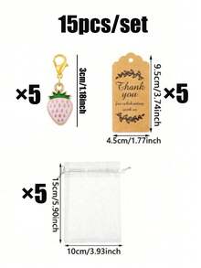 60/30/15/3 Stück/Set Erdbeere Schlüsselanhänger Geschenkset, inklusive 5 handgefertigte Erdbeere Schlüsselanhänger, 5 Dankeskarten und 5 Organza Beutel. Die Schlüsselanhänger sind handgefertigt mit roten und weißen Erdbeeren. Ideal als Geschenk für Brautjungfern, Gäste, Geburtstagsfeiern, Baby-Partys, Muttertagsfeiern, Verlobungspartys, Junggesellinnenabschiede und Abschlussfeierlichkeiten. - Übersicht 11