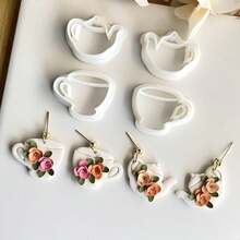 2pcs Polymer Clay Cutter Set, Includes Tea Cup & Teapot Shaped Cutters Suitable For Making Earrings, Dangle Earrings Clay Cutting Molds, Polymer Clay Tools - White - View 4