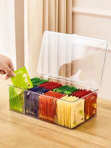 Stackable PET Tea Bag Storage Box, Kitchen Cabinet & Countertop Organizer For Coffee, Sugar Packets, Tea Bags, Coffee Pods, Adjustable Dividers - Clear - View 9