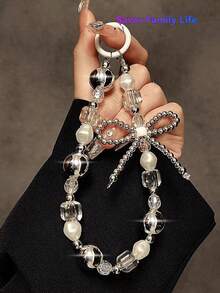 1pc Summer Sparkly Rhinestone Pearl Bow Bracelet With Blue Beads & Cherry Pendant, Cute & Elegant Style Ceramic Pearl Bracelet, Activity Vibe Girl Phone Chain, Keychain, Earphone Strap, Tulip Pearl Multi-Color Bead Ins Style Girl Cute Simple Phone Case Strap, Transparent Bead Bracelet, Floral Heart Teddy Keychain, Ombre Flower Beaded Wristband Gifts For Mother, Family, Friends, Birthday, Holiday Phone Charm - 彩色 - 查看 11