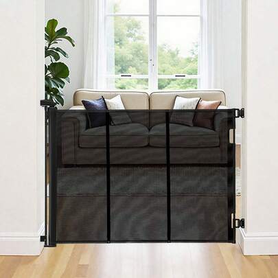 Retractable Baby Gate, Extends To 120 Inch Extra Wide, 38.5 Inch Tall, With Reinforced Fiberglass Strips, Avoids Crawling Through, Mesh Dog Gate For Decks, Doorways, Garages, Indoor, Black