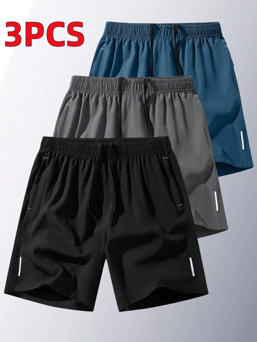 3 quần short thể thao nam, nhanh khô, thoáng khí, cạp chun có dây rút, thích hợp cho chạy bộ, tập gym, đi biển, bóng rổ mùa hè. - Xám - Xem 1