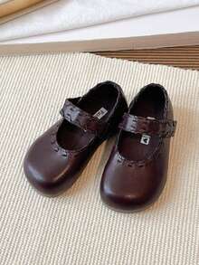 1 Pair Brown Patterned Cute Fashionable Pearl Design Soft Bottom Non-Slip Flat Baby Toddler Shoes, Suitable For Spring, Summer, Autumn And Winter - Brown - View 6