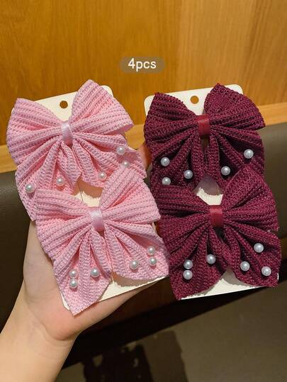 2/4pcs Korean Style Bow Hair Clips, Sweet Hairpins For Daily Use