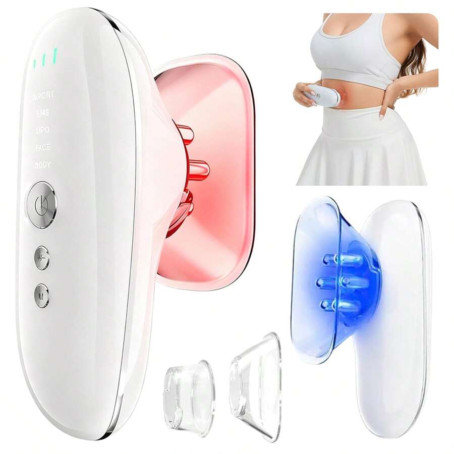 5-In-1 Body Shaping Device - Negative Pressure Lymphatic Drainage Massager, Smart Microcurrent Red & Blue Light Massage Device With Fat Suction, Anti-Cellulite Massage Tool For Firming Skin On Face, Abdomen, Arms, Legs - White - View 1