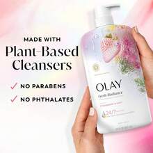 Olay Body Wash For Women, Fresh Radiance, 24/7 Skin-Loving Freshness, Visibly Radiant, Plant Based Cleansers, Vitamin B3 & Antioxidant Blend, For All Skin Types, Strawberry & Mint Scent, 29 Fl Oz - 草莓薄荷 - 查看 6