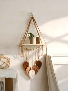 1pc Handmade Woven Leaf Tassel Plant Holder - Minimalist Home Bedroom Decor - Exquisite Design - Handcrafted Sturdy - Simple Style - View 5