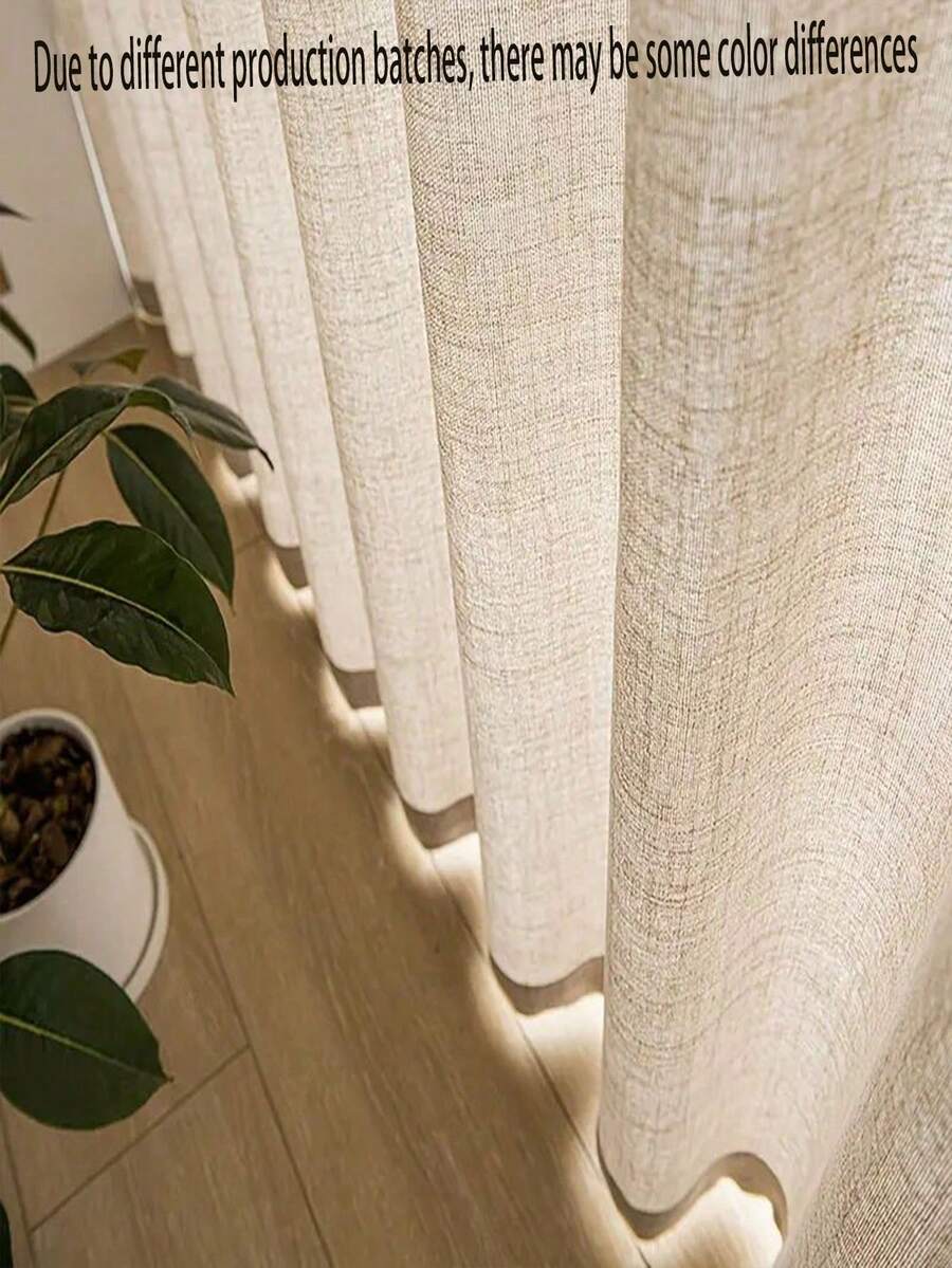1pc Japanese Linen Curtain, Minimalist Beige Filtering Curtain, Rod Pocket Design, Suitable For Living Room, Balcony And Bedroom Decor, Living Room Curtain, Bedroom Curtain, Multi-Scene Decorative Curtain. Due To Different Production Batches, There May Be Some Color Differences.