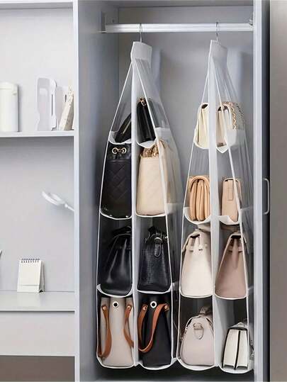 Double-Sided Hanging Large Capacity Tote Bag, Double-Sided Multi-Layer Dust-Proof Storage Bag, Foldable Hanging Leather Bag Storage Bag, Suitable For Storing Towels, Bags, Scarves And Clothes - Wardrobe Shoe Rack And Accessories Storage, Storage Solution, Bathroom Storage, Wardrobe Storage